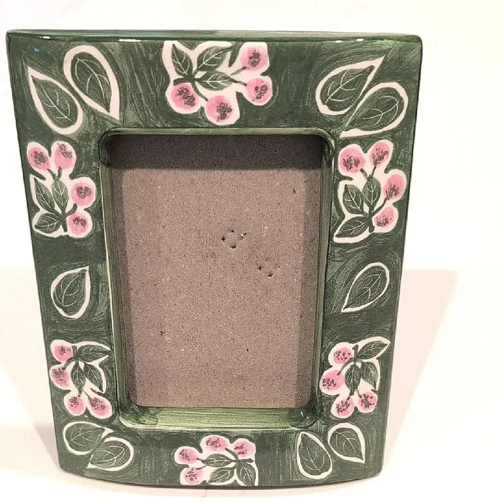 Melannco Ceramic Floral Green and Pink Picture Frame Vintage Made in Taiwan